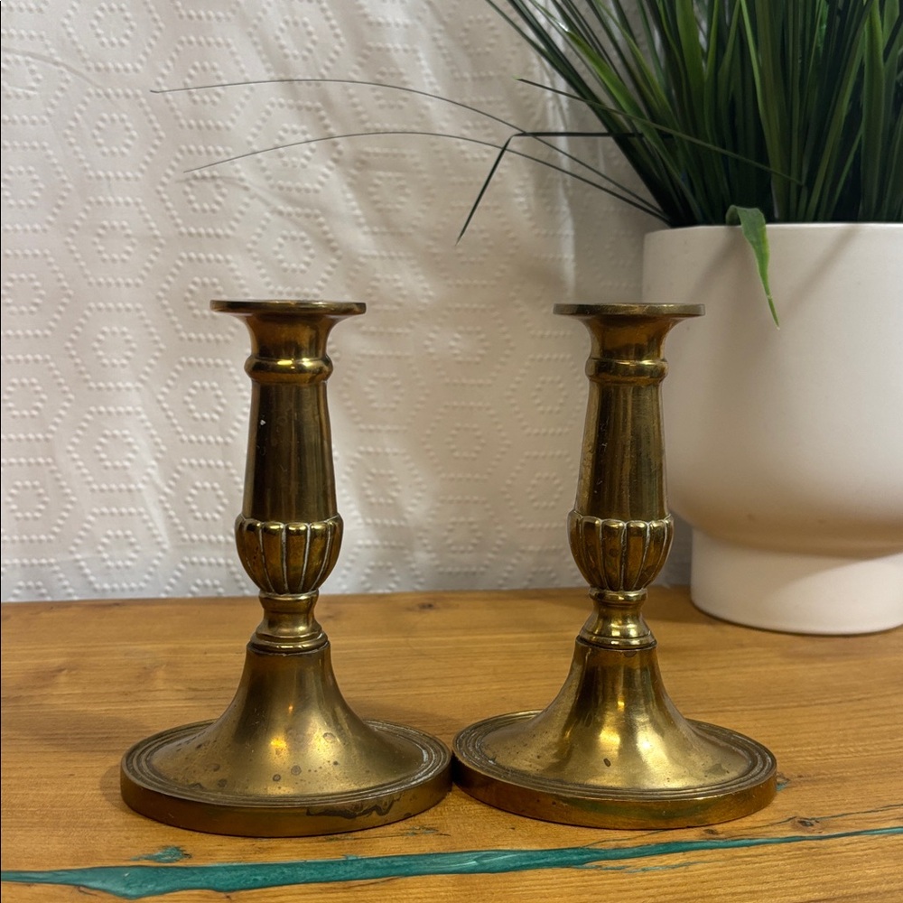 Pair Vintage Brass Candle Holders
